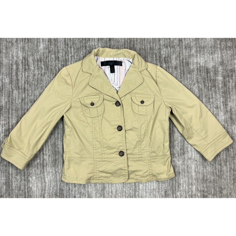 Apostrophe Jacket Womens 12 Tan Khaki Utility Safari‎ 3/4 Sleeve Cotton Blend